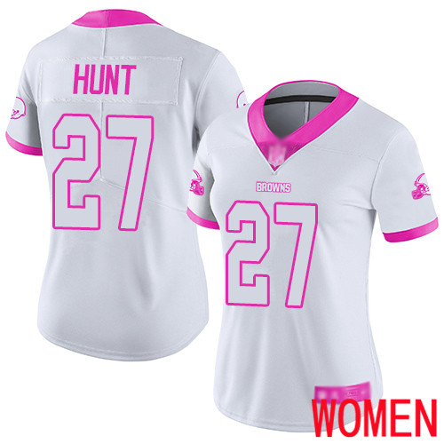 Cleveland Browns Kareem Hunt Women White Pink Limited Jersey #27 NFL Football Rush Fashion